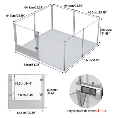 Indoor Dog Playpen Fence, Clear Acrylic Whelping Box, Kennels with Waterproof Pad and Steel Lock, 8 Panels, 52 in