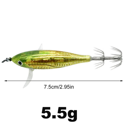 Horizontal wood Shrimp 5.5g Laser Luminous Floating Egi lure Squid Jigging Shrimp Octopus Cuttlefish Night Fishing Baits Sea