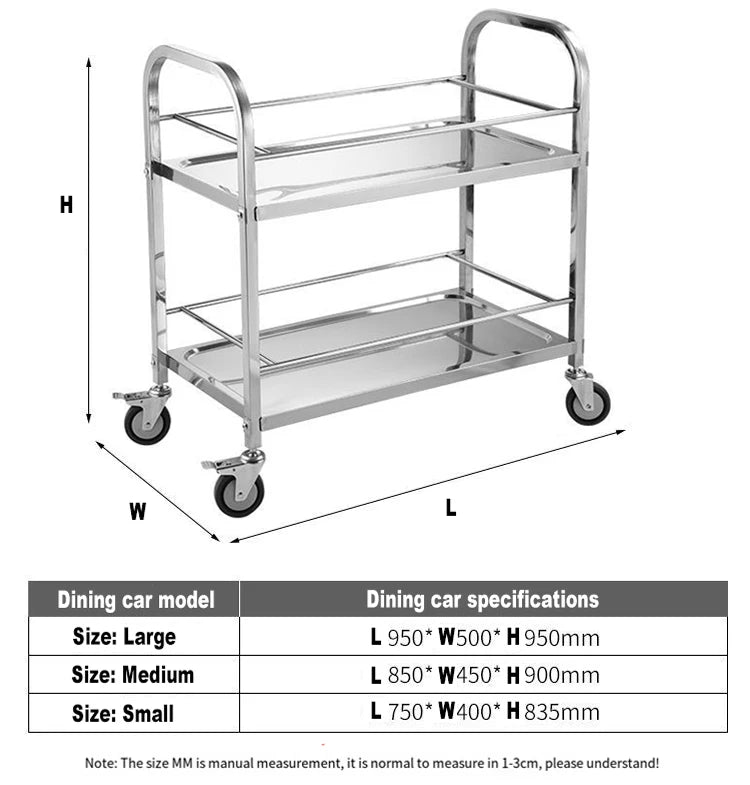 Stainless Steel Cart with Thickened Three Layers- Kitchen Utility Cart for Serving  Collecting Dishes Multi-functional Trolley