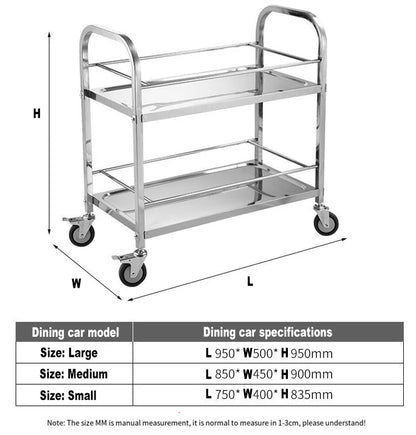 Stainless Steel Cart with Thickened Three Layers- Kitchen Utility Cart for Serving  Collecting Dishes Multi-functional Trolley