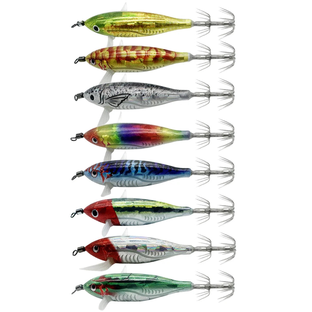 Horizontal wood Shrimp 5.5g Laser Luminous Floating Egi lure Squid Jigging Shrimp Octopus Cuttlefish Night Fishing Baits Sea