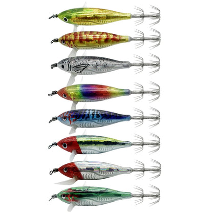 Horizontal wood Shrimp 5.5g Laser Luminous Floating Egi lure Squid Jigging Shrimp Octopus Cuttlefish Night Fishing Baits Sea