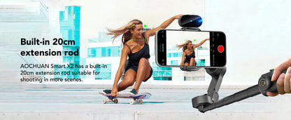 AOCHUAN Smart X2 Ai Handheld Gimbal Stabilizer Built in Extension Rod Equipped with LED display Smartphone Gimbal Stabilizer