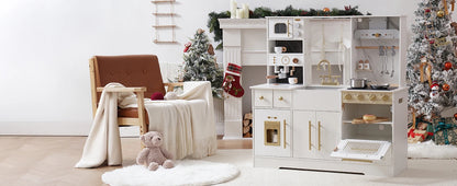 ROBOTIME Wooden Play Kitchen Toy Kitchen Set with Ice Maker and Coffee Machine Realistic Kitchen Set Gift for Toddlers