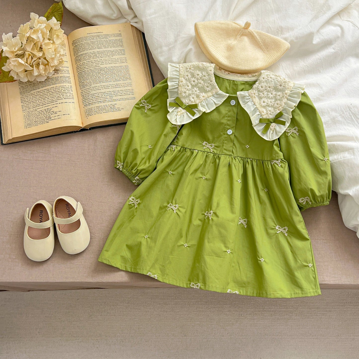 Autumn 0-6Yrs Girls Princess Dress Baby Girl Clothes Clothes Butterfly Collar Baby Girl One Piece Clothes Embroidery Kids Dress