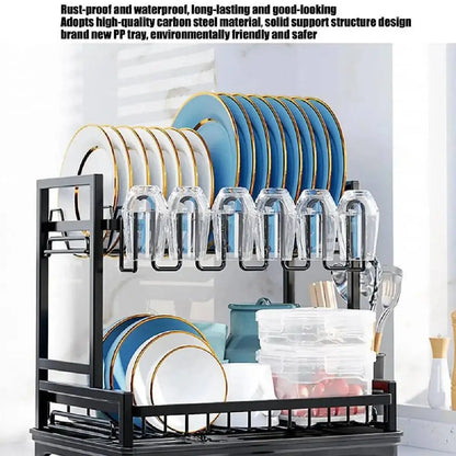 2 Tier Kitchen Sink Dish Drainer Rack With Drip Tray Cutlery Holder Plate Rack**