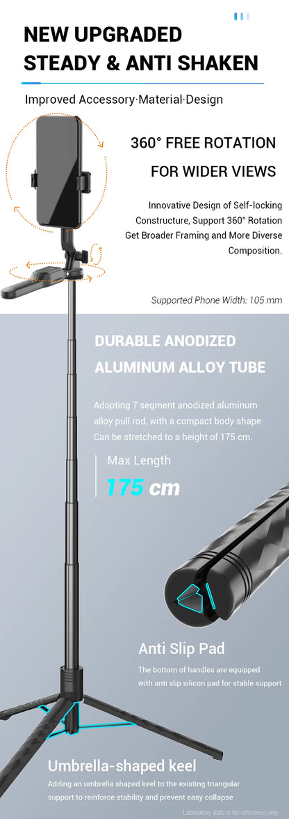 Roreta K28 Long Wireless Selfie Stick Tripod Stand Foldable Monopod With Remote shutter For Smartphones TIKTOK Shooting Live