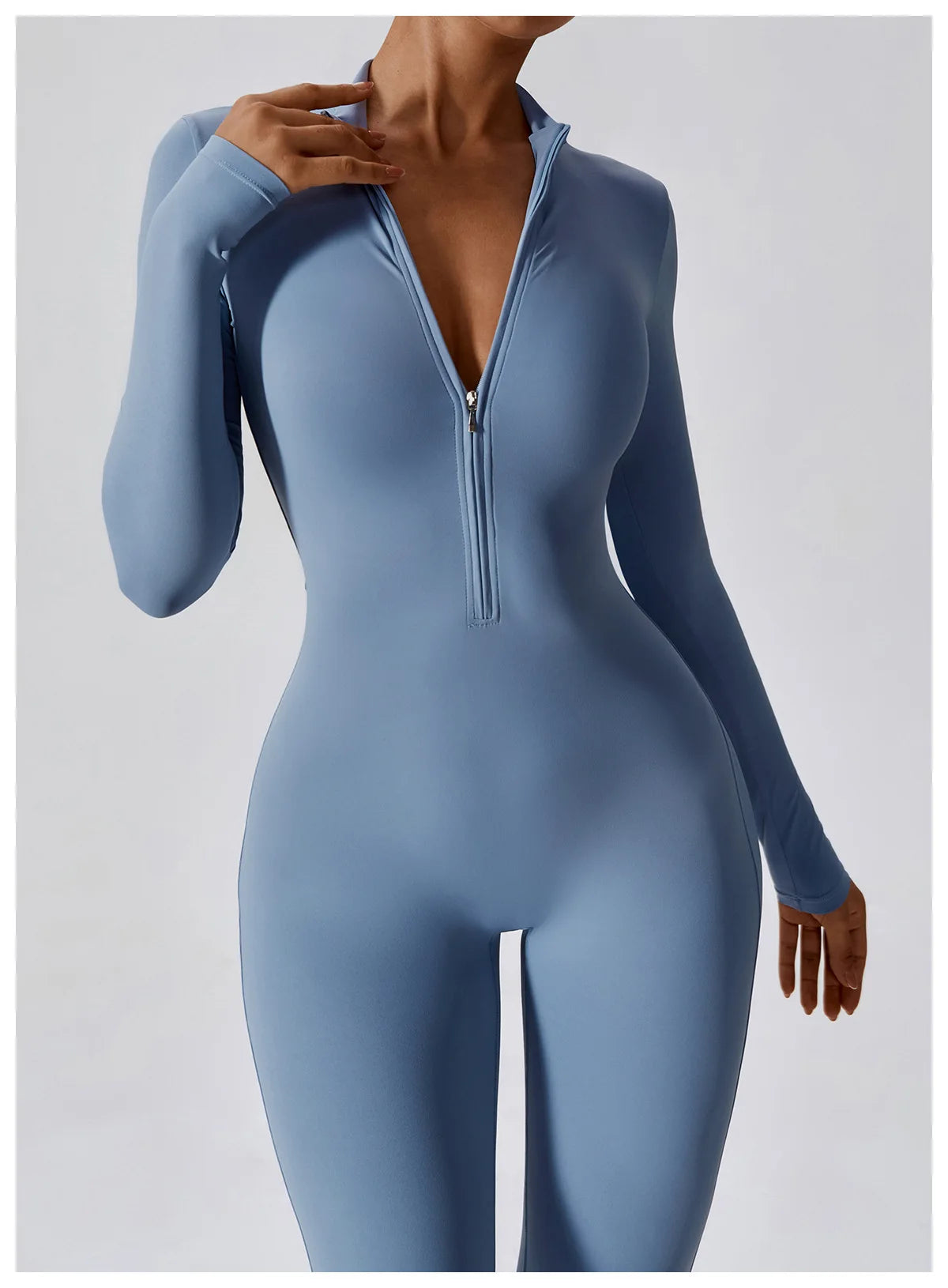 Women's Zipper Yoga Jumpsuit - Long Sleeve Workout Bodysuit for Gym & Fitness