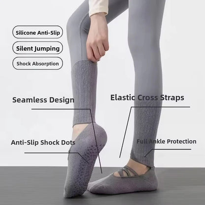 Pilates Fitness Breathable Socks Anti Slip Design Middle Tube Sweat Absorbing Grabbing Ballet Straps Elegant Comfortable Socks