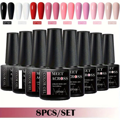 MEET ACROSS 8-teiliges Gel-Nagellack-Set für alle Jahreszeiten, Neon-Marcaron-Grün-Rot-Serie, UV-Gel-Lack-Maniküre-Set, Nagelzubehör