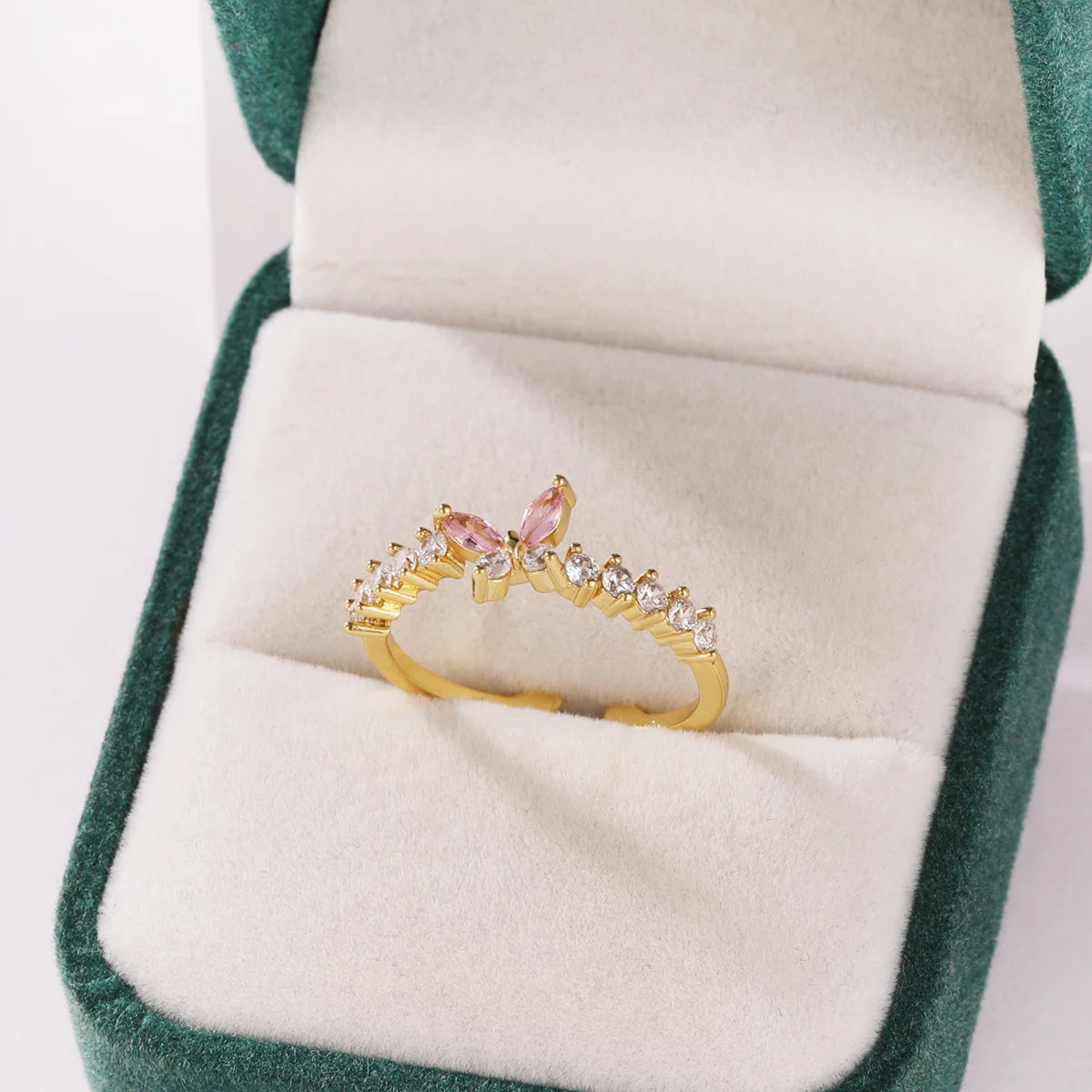 Pink Zircon Bow Heart Rings For Women Gold Plated 18K Plated Adjustable Heart Ring 2026 Trend Wedding Aesthetic Jewelry Gift