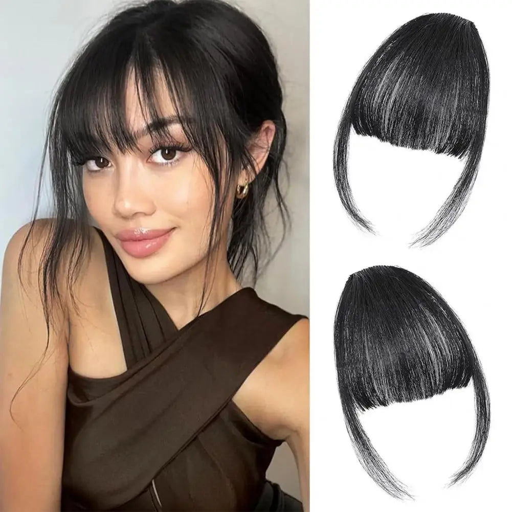 Women Clip-in Bangs Natural Wispy Forehead Hair Extensions Faux French Bangs Girls Straight Air Bangs Fringe Wig Hairpieces