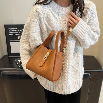 Luxury PU Leather Bucket Bag for Women Large Capacity Handbag with Inner Bag Double Handle Magnetic Closure Shoulder Bag Satchel