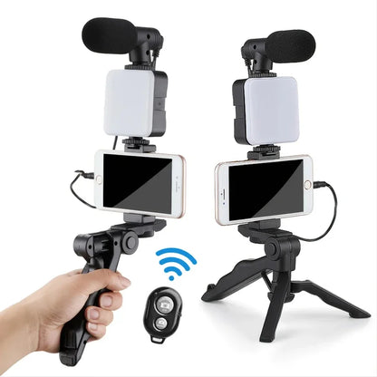 Phone Vlogging Starter Kit: Tripod, Holder, Mini Microphone, LED Light for TikTok Live & YouTube