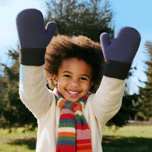 Anti Cold Warm Ski Gloves Kids Thicken Velvet Hanging Neck Mittens 1-4year Boy Girl Plush Hand Covers Children Woolen Knit Glove