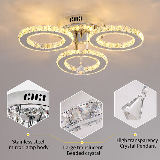 Modern K9 Crystal Led Rings Ceiling Lamp Chandelier Pendant Light Dimmable Luminaire Bedroom Living Dining Room Decor Fixture