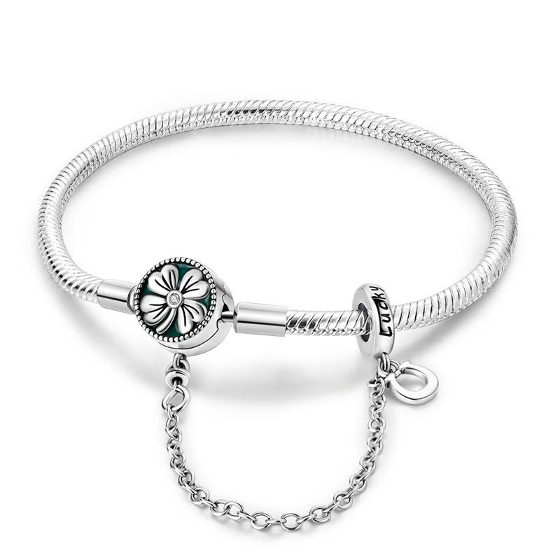 925 Sterling Silver Charm Bracelet - Leaf, Clover, Butterfly & Heart Design | 17-20cm Adjustable