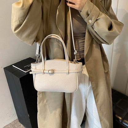 Brand Women's Bag Luxury Designer Handbag PU Buckle Design Top Handle Bag Large Capacity Stylish Satchel Solid Shoulder Bag 2025