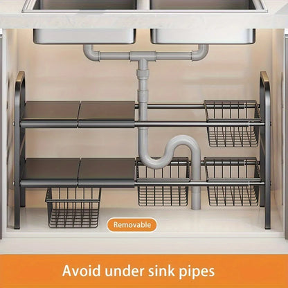 1 Set Multi-Use Kitchen Under Bathroom Sink Organizers - Expandable Cabinet Shelf Organizer Storage Rack