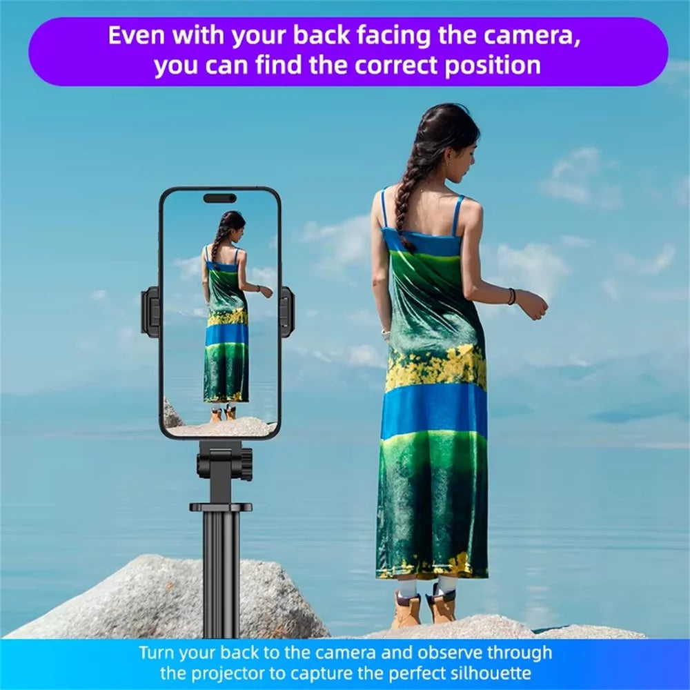 2025 New 5 in 1 Projection Rear Camera Selfie Stick with Selfie Monitor Screen Brush TikTok Bluetooth Remote Control Scrolling