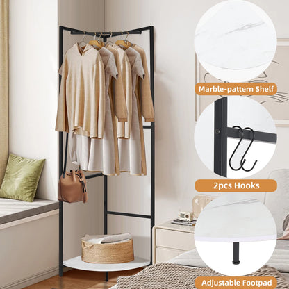 Strong Metal Coat Stand, Corner Garment Rack, Clothes Rail, Wall Hanging Shelf, Hat Shoes Rack, Marble Shelf