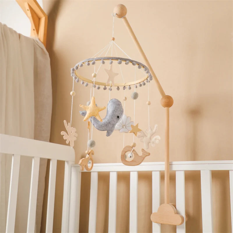 Newborn Baby Rattles Toys 0-12 Months Soft Felt Whale Bed Bell Infant Mobile Crib Hanging Musical Carousel Toy Boys Girls Gift