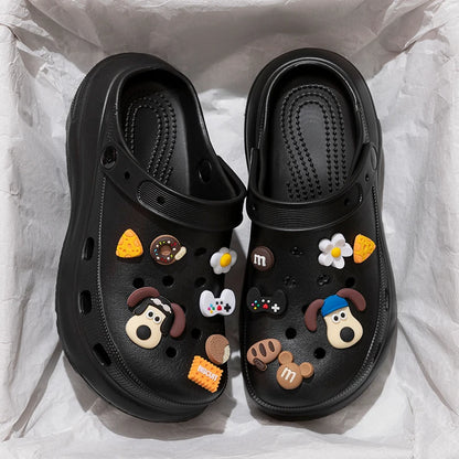 Pearl Chain Chunky Platform Sandals Women 2025 Summer Thick Bottom Beach Clogs Shoes Woman Fashion Flower Decor EVA Garden Shoes