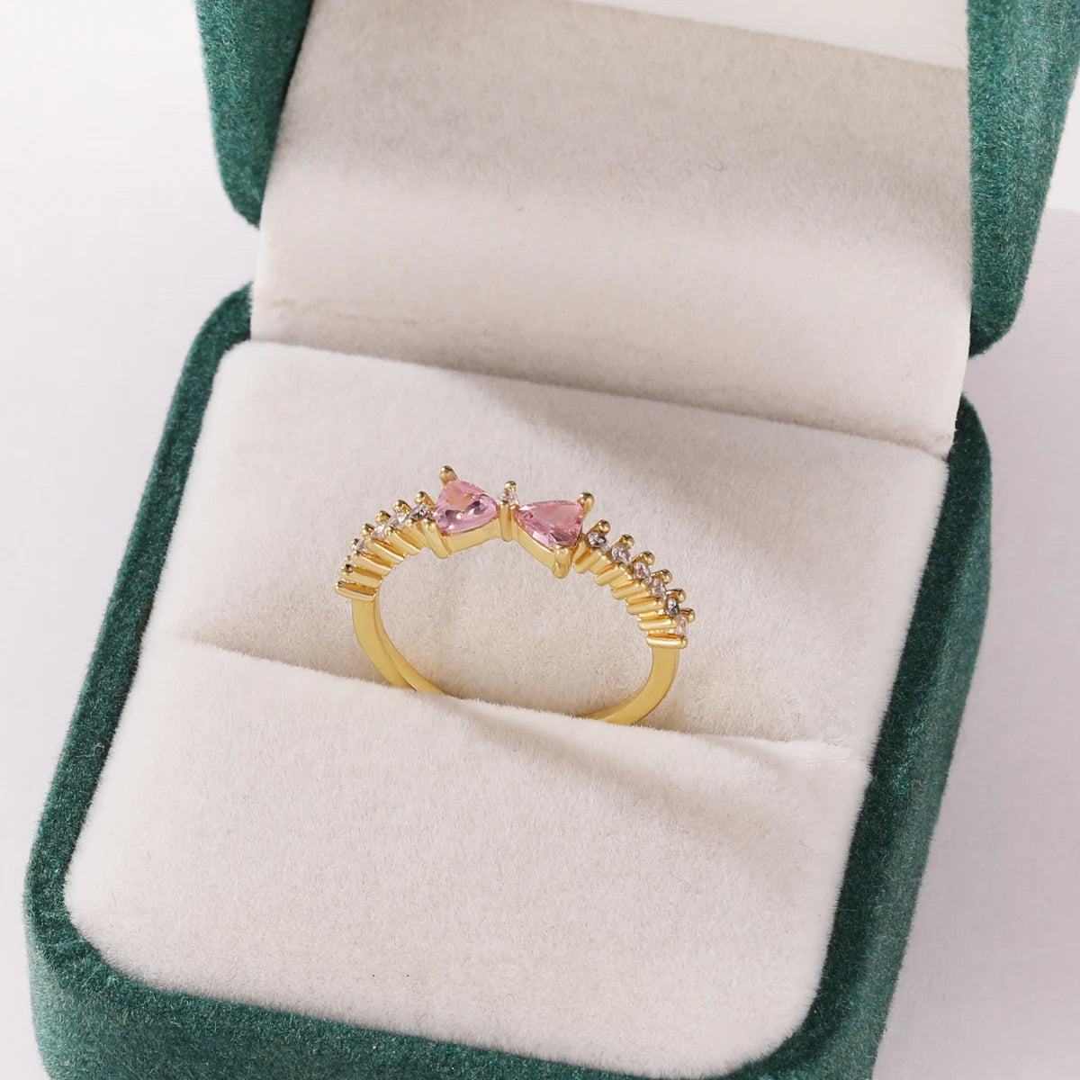 Pink Zircon Bow Heart Rings For Women Gold Plated 18K Plated Adjustable Heart Ring 2026 Trend Wedding Aesthetic Jewelry Gift