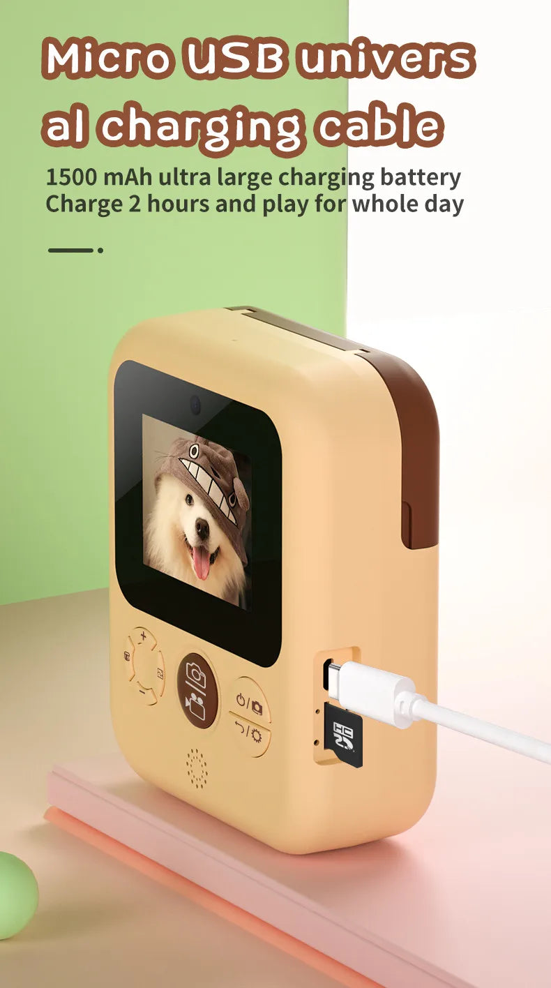 Children Camera Instant Print CP08 Dual Lens Kids Photo Printing Camera HD Video Recording with Thermal Paper Educational Toys