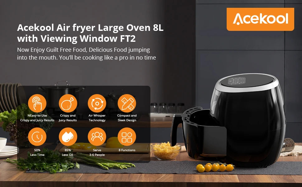 Air Fryer Oven Digital Large 7.7L Rapid Air Circulation,Air Fryers With Touch Screen Viewable Window Dishwasher Safe Accessories