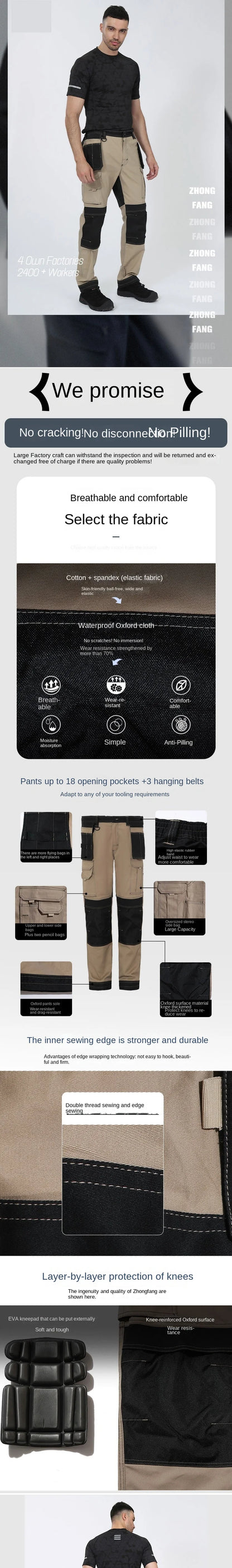 Cargo Pants Men Workwear Multi-Pocket Outdoor Hiking Joggers Pants Work Trousers Men with Wear resistant multi pocket Knee Pads