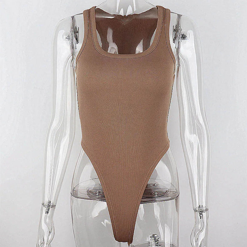 Sleeveless Knit Bodysuit - Sexy Off Shoulder Halter Top for Women