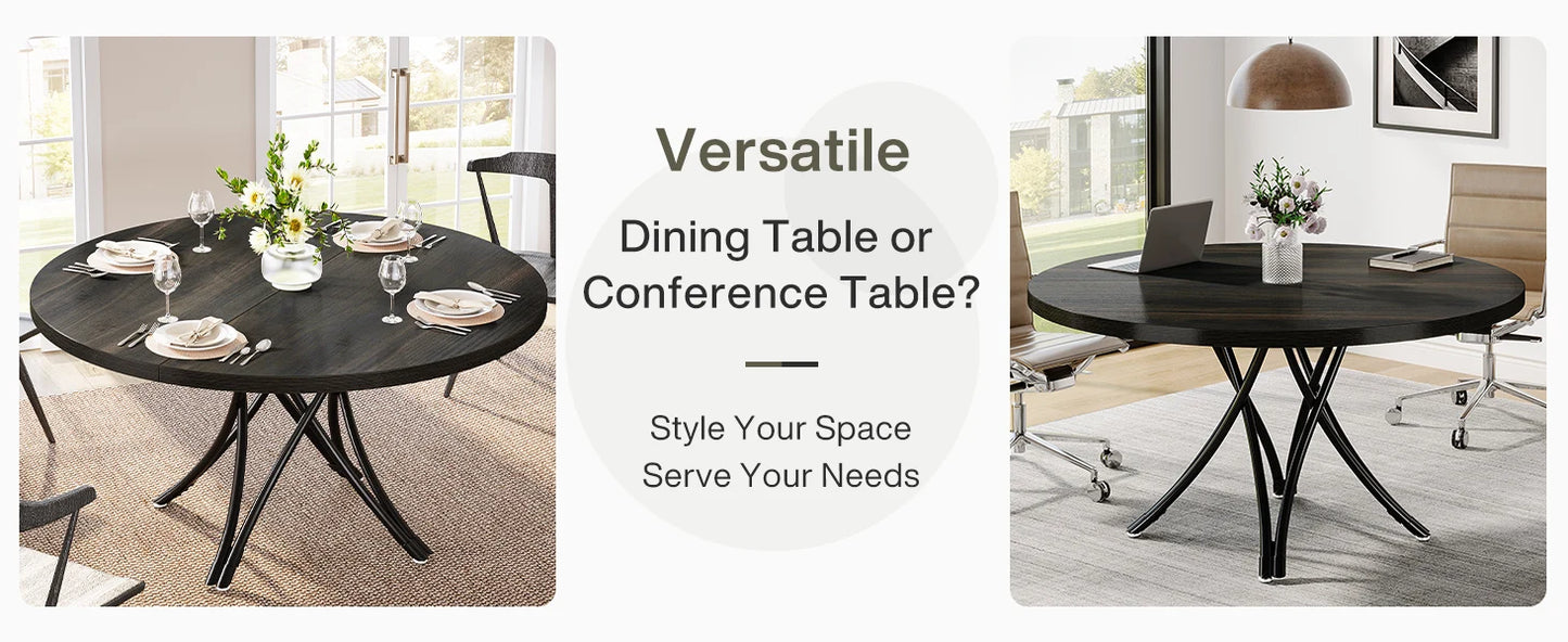 Tribesigns Round Dining Table for 4-6 People, 47-Inch Farmhouse Dinning Room Table Circle Kitchen Table, Industrial Dinner Table