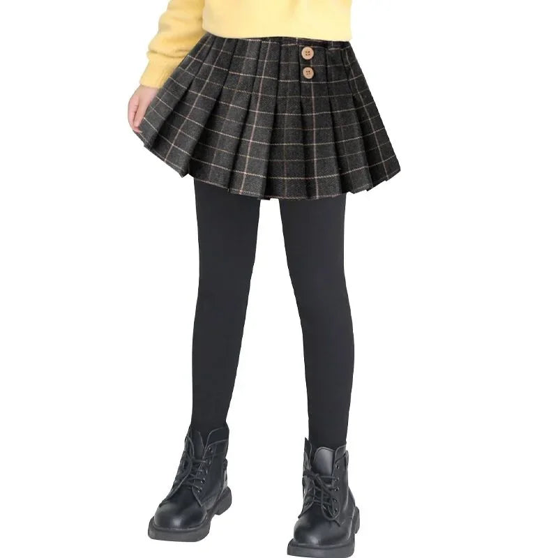 Girls Fleece Skort - Thickened Winter Leggings with Poodle Skirt | Warm Autumn & Winter Bottoms