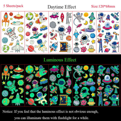 5 Sheets Luminous Tattoo Stickers Colorful Animal Mermaid Dinosaur Temporary Tattoos for Hand  Body Fake Tattoo Waterproof