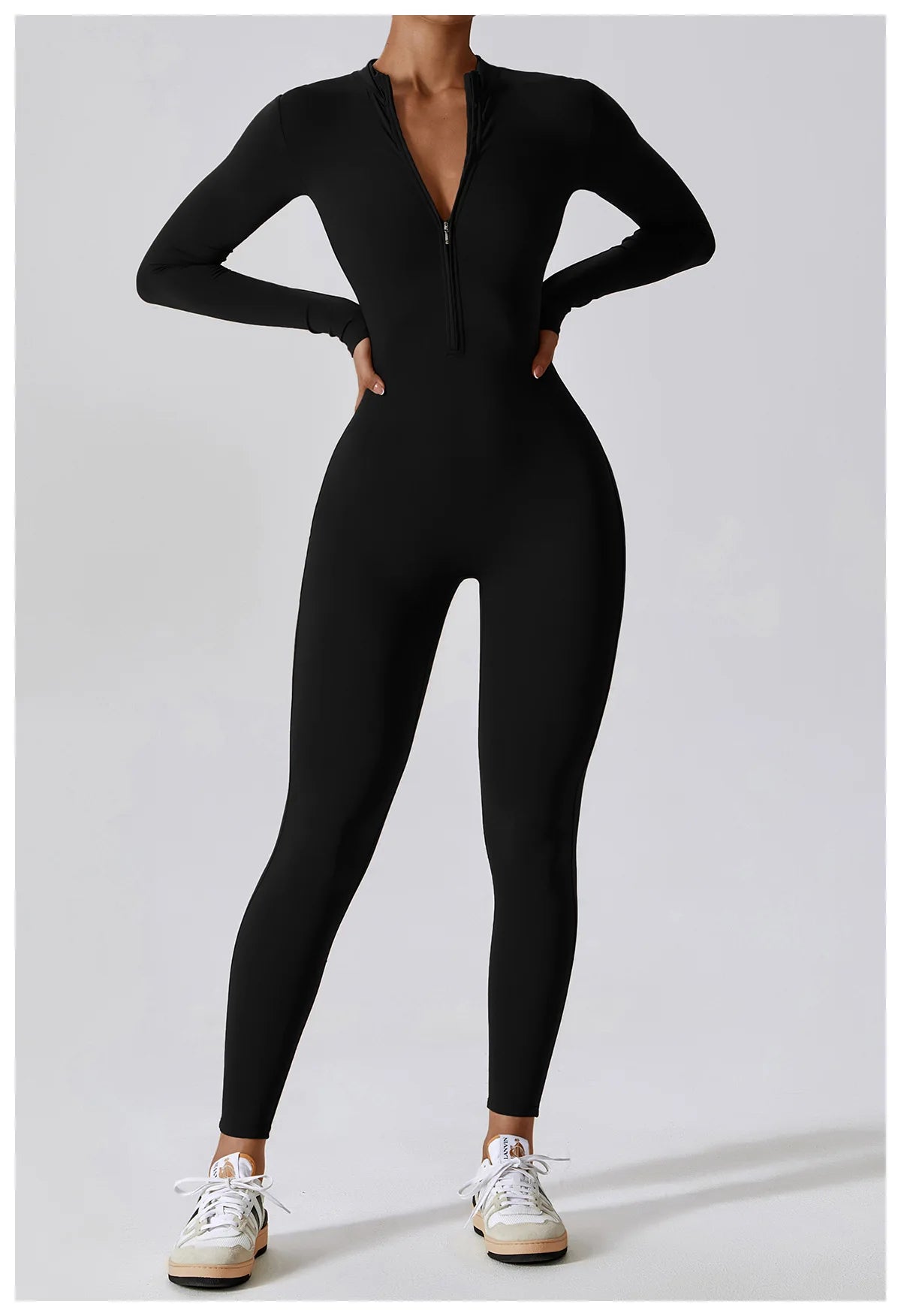 Women's Zipper Yoga Jumpsuit - Long Sleeve Workout Bodysuit for Gym & Fitness