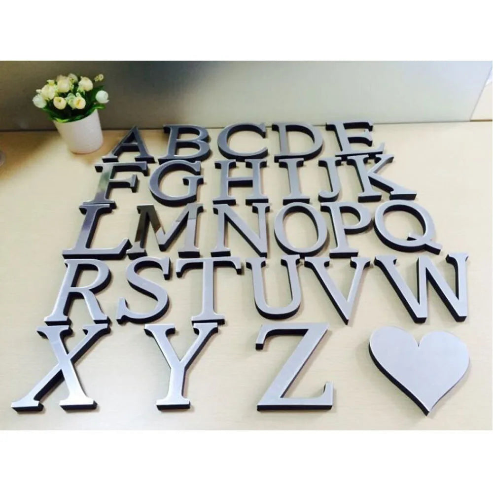 Gold English Letters Wall Stickers 20cm Acrylic Wall Art Alphabet Self-adhesive 3D Mirror+EVA Numbers Ornaments For Home Decor