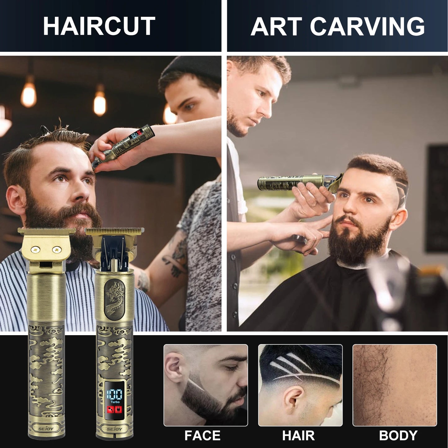 Sejoy Electric Hair Clipper Kit Professional Electric Pusher Carving Electric Shaver Rechargeable Hair Trimmer Machine for Men