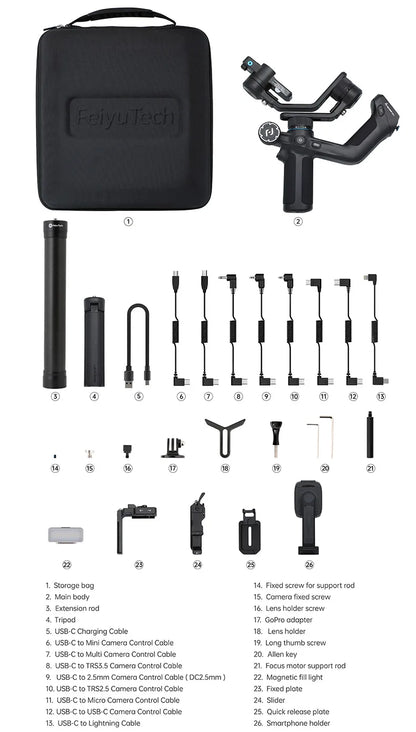 FeiyuTech SCORP Mini 2 Handheld Gimbal 3-Axis Mirrorless & Action Camera Smartphone with AI tracker Magnetic Fill, 1.2kg Payload