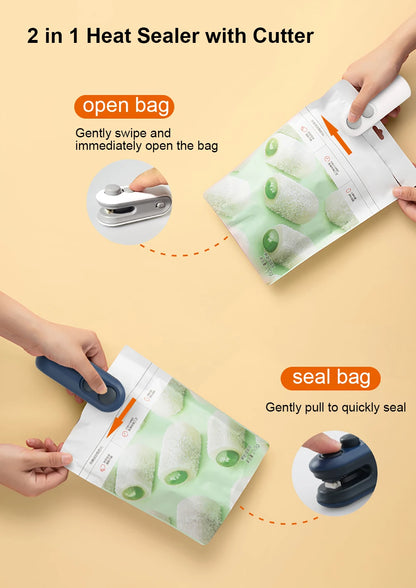 Mini Sealing Machine 2IN1 Heat Sealer Storage Bag Package Plastic Food Sealer USB Rechargable Clip Bag Handheld Food Heat Sealer