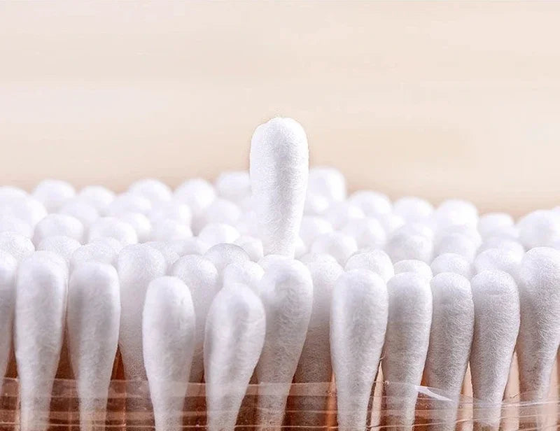 Cotton Swab Storage Box Double Head Cotton Buds Container Transparent Square Bamboo Cover Cotton Swab Toothpick Organize Box