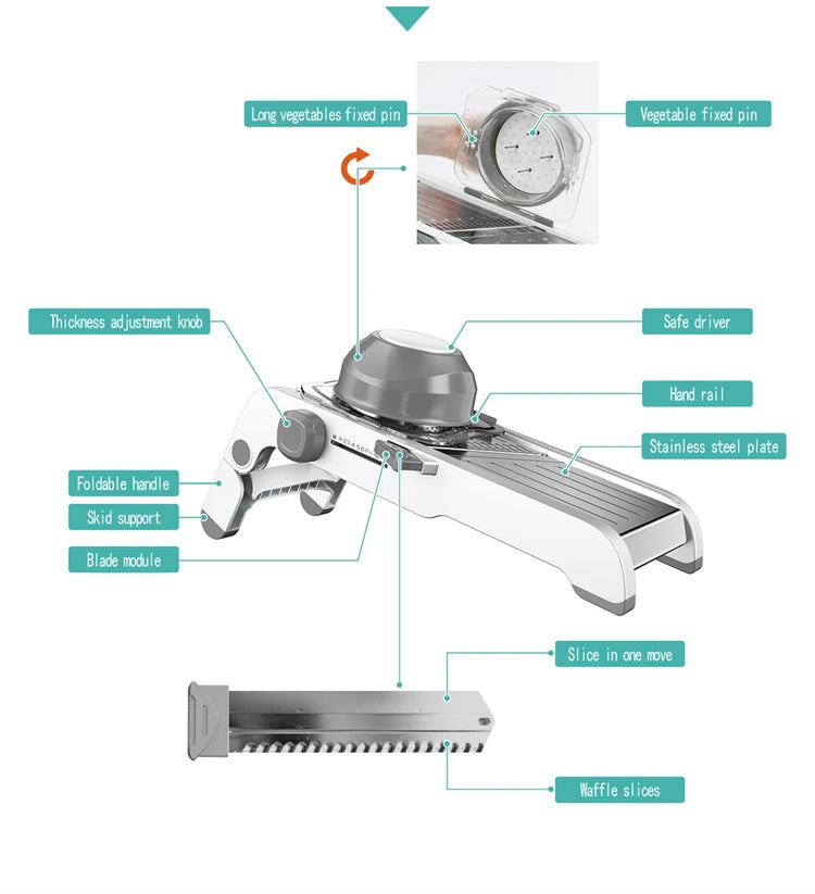 LMETJMA Ultra Sharp Mandoline Slicer Upgraded Vegetable Slicer Kitchen Adjustable Thickness Food Cutter Slicer Dicer KC0450
