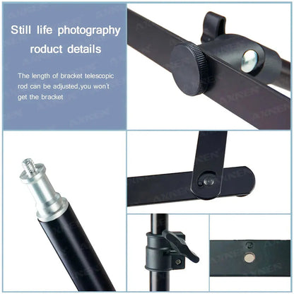 Desktop Foldable Overhead Tripod with Ring Light for Smartphone with Phone Holder Photography Table Stand Live Photo Video Shot