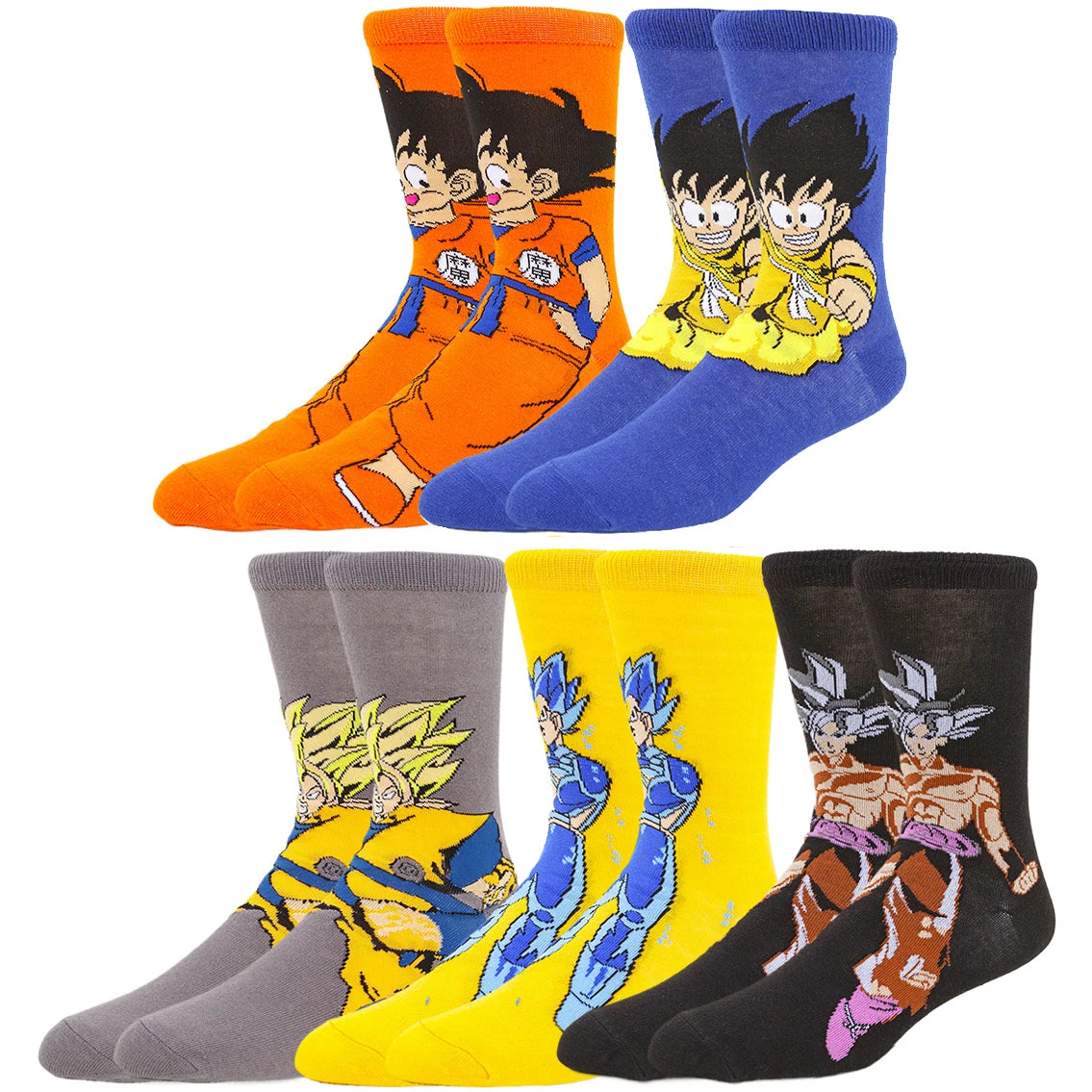 Dragon Ball Anime Socks - 5 Pairs Unisex Crew Socks for Men & Women