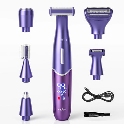 Sejoy 6-in-1 Electric Razor for Women Pubic Hair,Painless Body Shaver,Facial Epilator,Hair Removal for Face,Bikini Trimmer