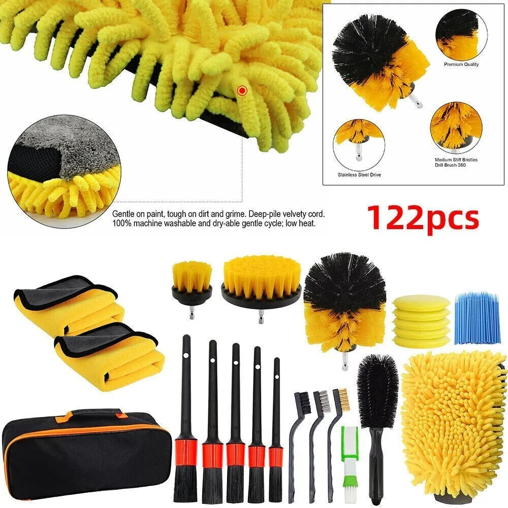 122Pcs Car Detailing Set Soft Brush Interior Wheel Valet Pro Clean Kit Hot