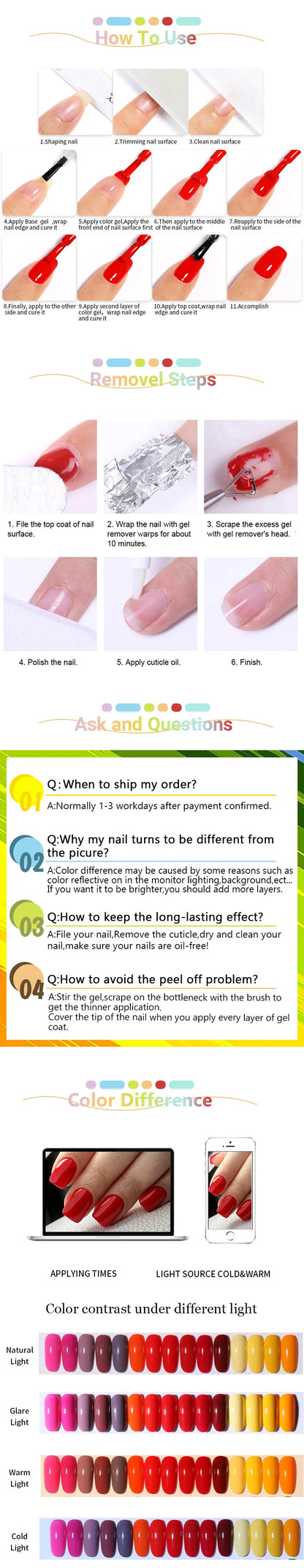 LILYCUTE 6-teiliges Set 7 ml Gel-Nagellack zum Selbermachen, leuchtend pink, semi-permanent, UV-/LED-beständig, Nageldesign-Set