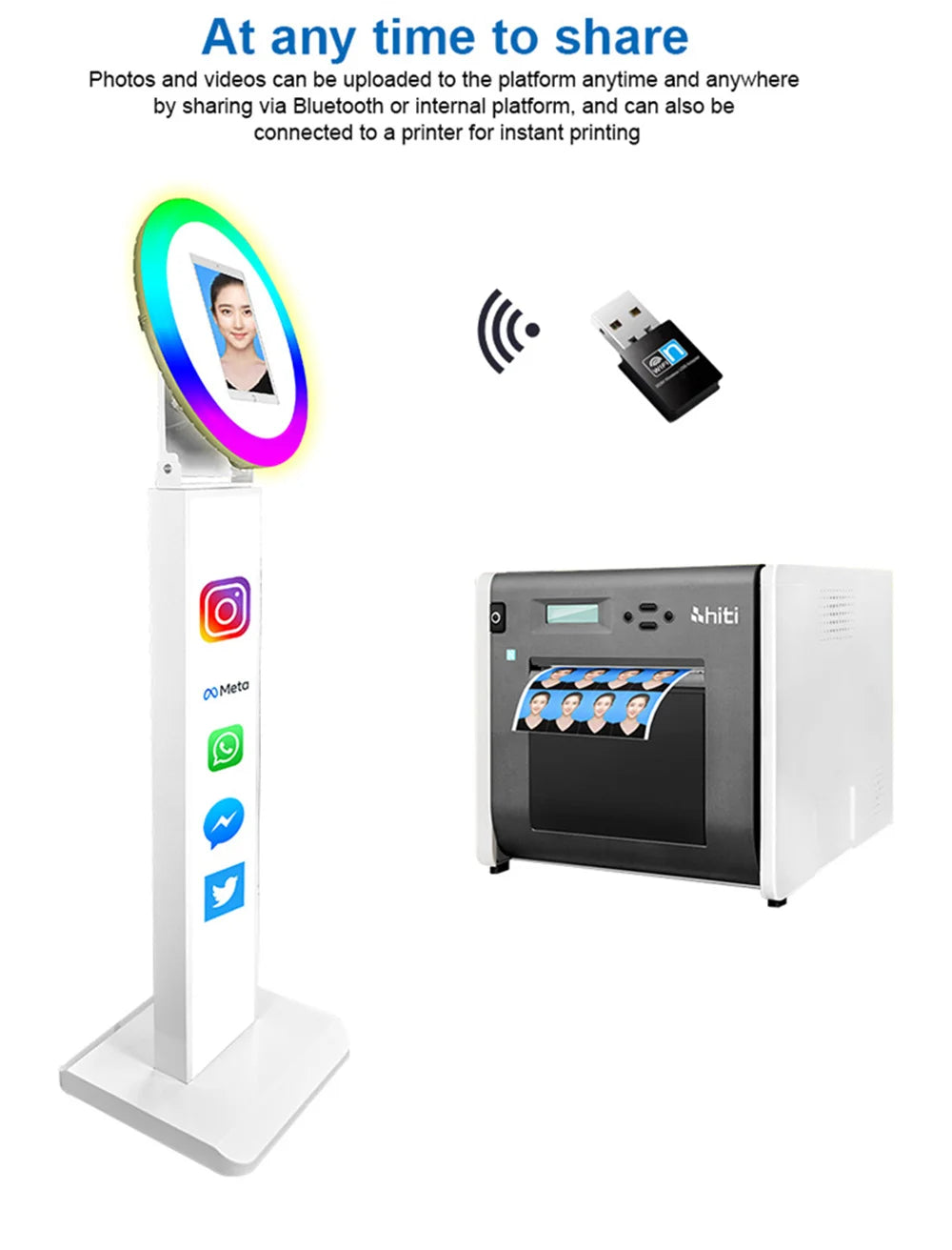 iPad Photo Booth Selfie-Maschine Shell Verstellbarer Ständer Photobooth mit LED-Ringlicht Individuelles LOGO für Hochzeitspartys und Events