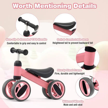 DORTALA Baby Balance Bike 4 Wheels Toddler First Bike Infant Walker Riding Toys