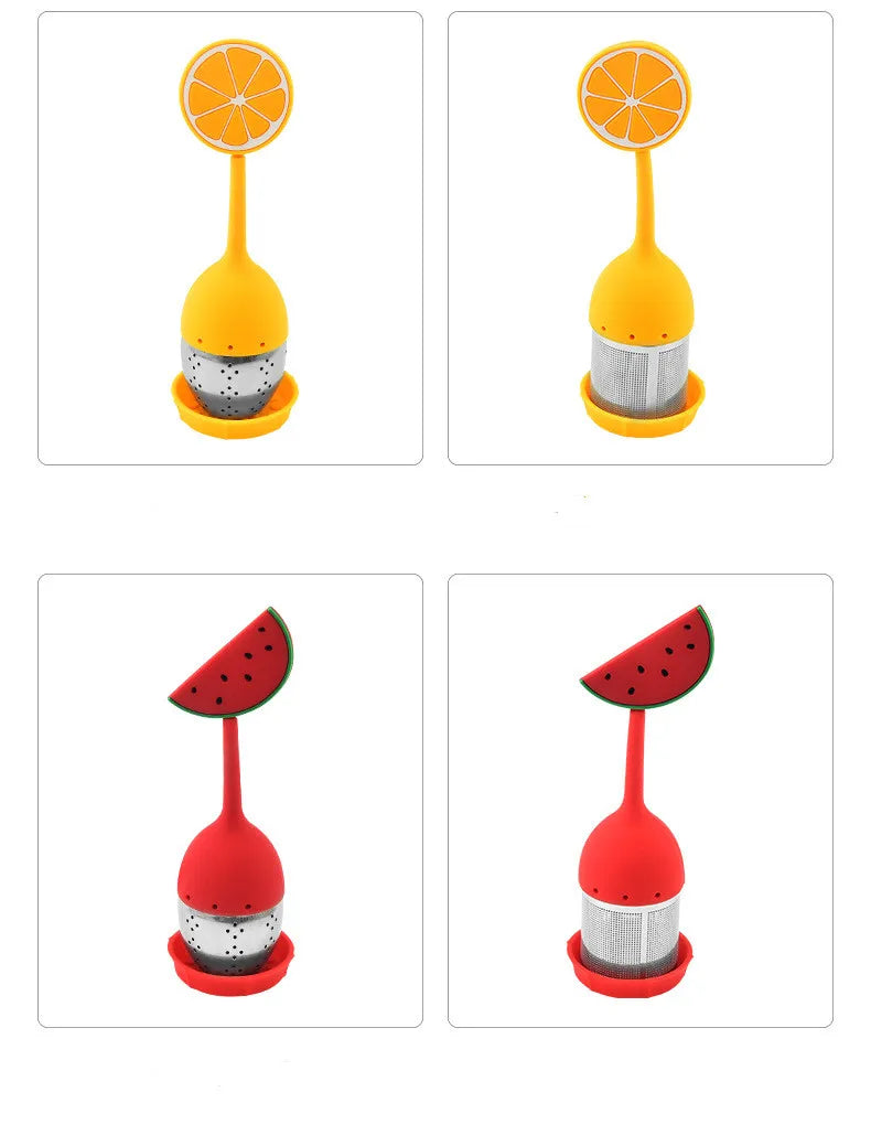 Silicone Handle Tea Infuser Stainless Steel Tea Ball Filter Teapot Cha Coffee Strainer Creative Lemon Orange Shape Spice Sieve